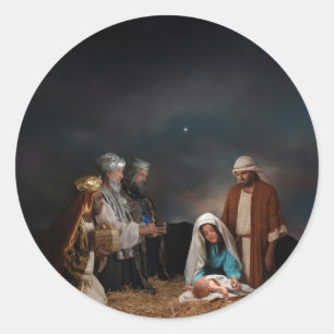 Sticker Rond Trois hommes sages à la Nativité