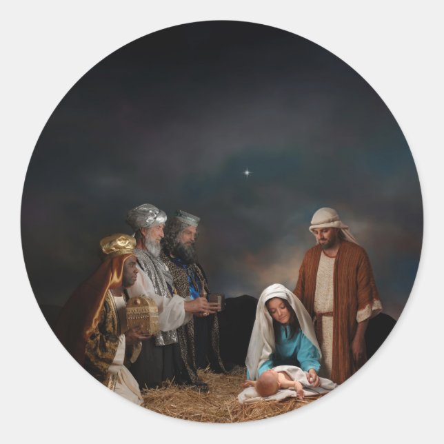 Sticker Rond Trois hommes sages à la Nativité (Devant)