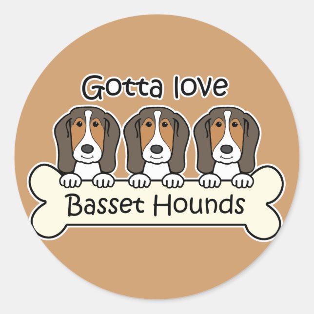 Sticker Rond Trois Hounds de Basset (Devant)