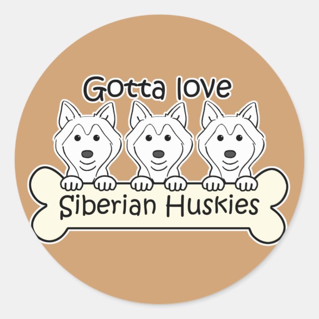 Sticker Rond Trois Huskies sibériens (Devant)