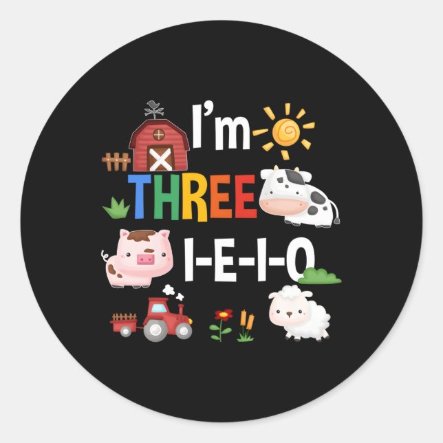 Sticker Rond Trois I E I O Farm Py 3E 3 Ans (Devant)