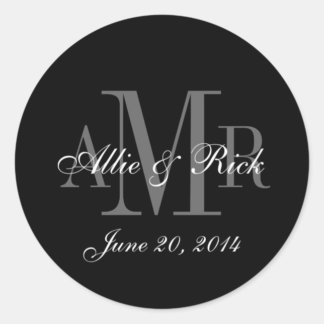 Sticker Rond Trois lettres Monogrammes Noms Mariage Faveur Étiq (Devant)