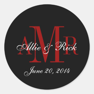 Sticker Rond Trois lettres Monogrammes Noms Mariage Faveur Étiq