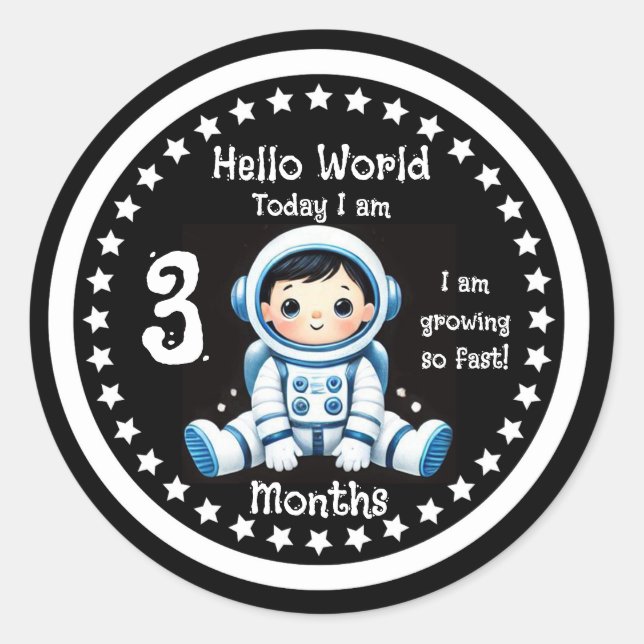 Sticker Rond Trois mois bébé étape importante Astronaute (Devant)