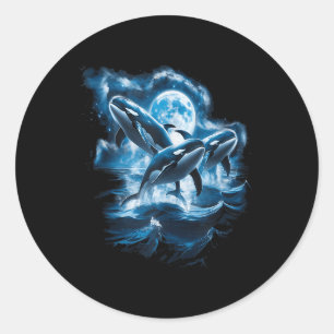 Sticker Rond Trois Orques Lune Rétro Océan Nature Animal marin