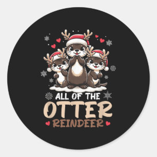 Sticker Rond Trois Otter Reindeer Santa Hat Deer Joyeux Christm