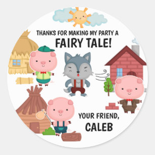 Sticker Rond Trois petits cochons conte de fées loup personnali