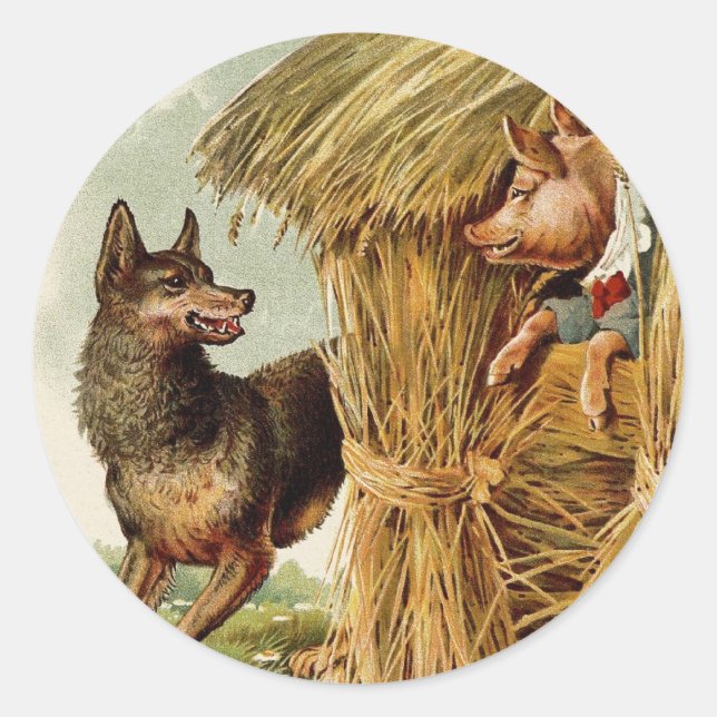 Sticker Rond Trois petits cochons grand méchant loup, Conte de  (Devant)