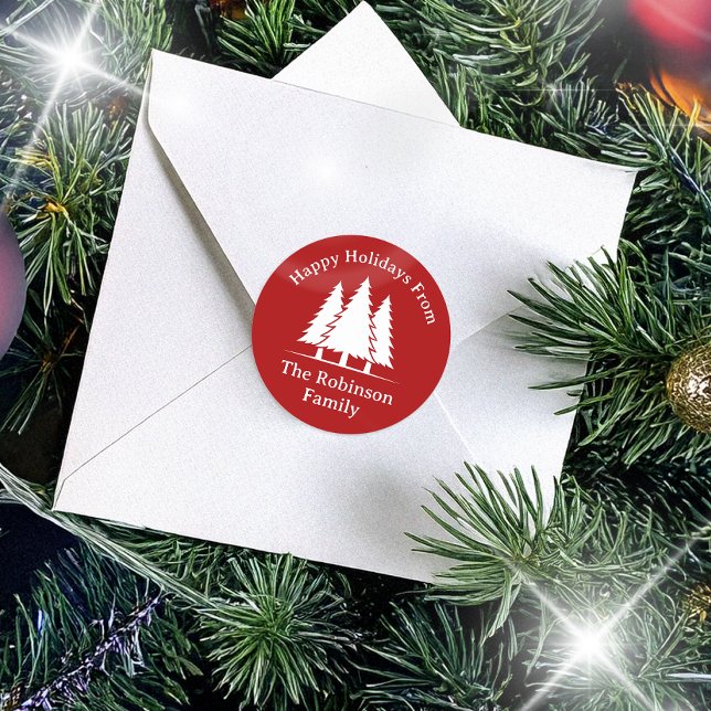 Sticker Rond Trois Pins Arbres Rustique Noël Salutation (Créateur téléchargé)