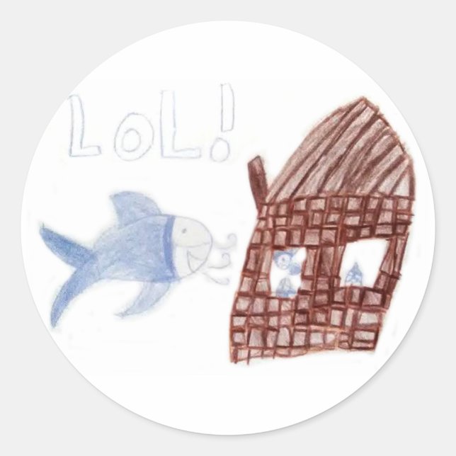 Sticker Rond Trois Poissons Silencieux - Poisson Enfant Dessin (Devant)