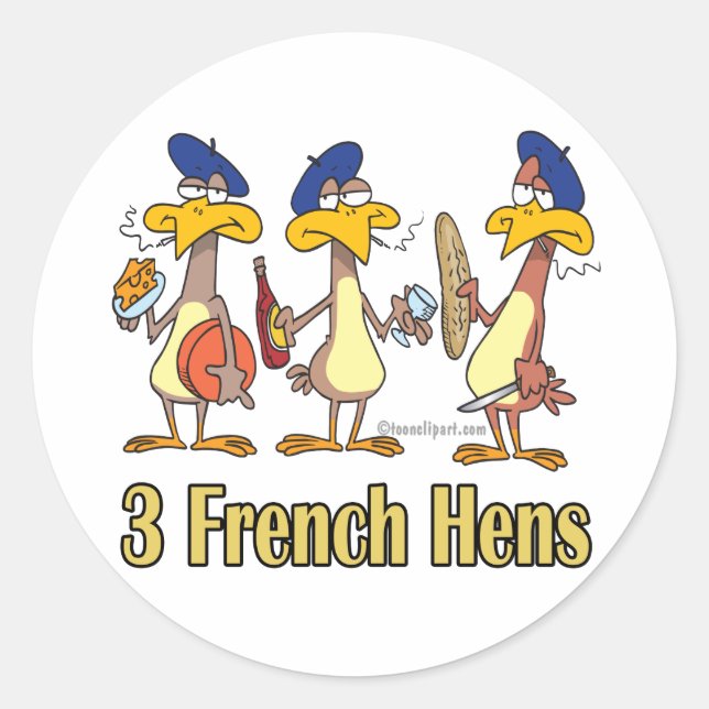 Sticker Rond trois poules françaises 3e jour de noël (Devant)