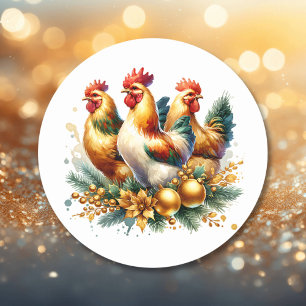 Sticker Rond Trois poules françaises   Douze jours de Noël