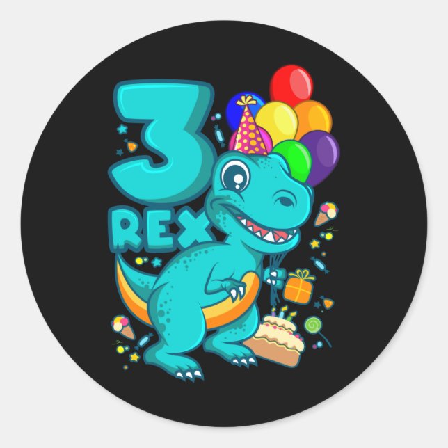 Sticker Rond TROIS REX 3 ans 3e anniversaire Boy Dino (Devant)