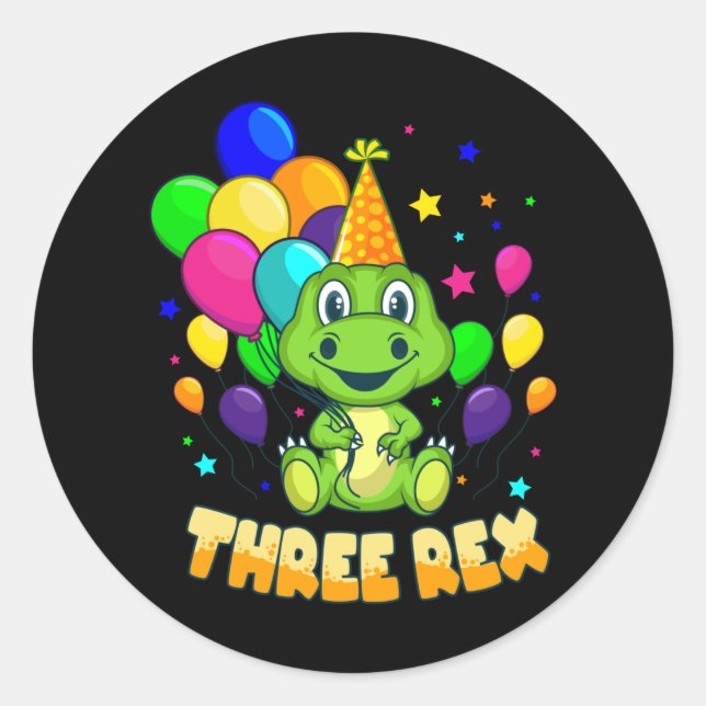 Sticker Rond TROIS REX 3 ans 3e anniversaire garçon Dino (Devant)