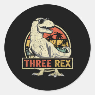 Sticker Rond Trois Rex 3ème Anniversaire Chemise Troisième Dino