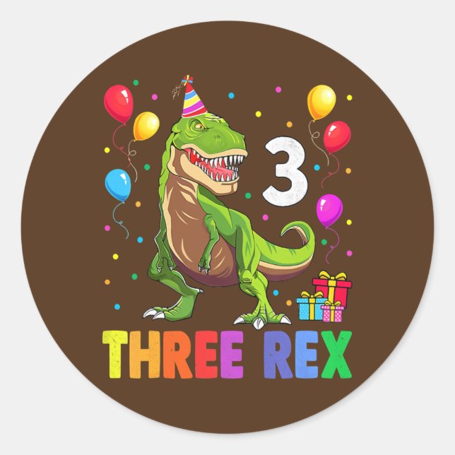Sticker Rond Trois Rex Anniversaire 3 Anniversaire Dinosaure 3è (Devant)