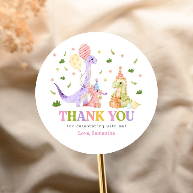 Sticker Rond Trois Rex Anniversaire Dinosaure (Dinosaur 3rd Birthday Sticker)