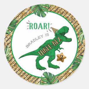 Sticker Rond Trois Rex Dinosaur 3e anniversaire