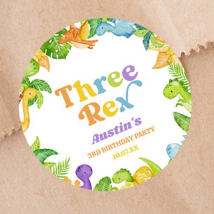 Sticker Rond Trois Rex Dinosaur 3ème fête d'anniversaire