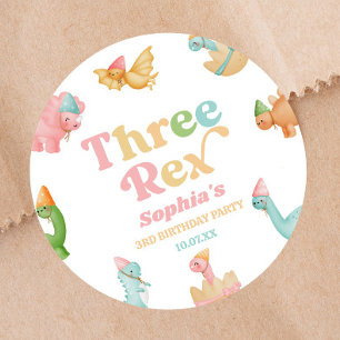 Sticker Rond Trois Rex Dinosaur 3ème fête d'anniversaire
