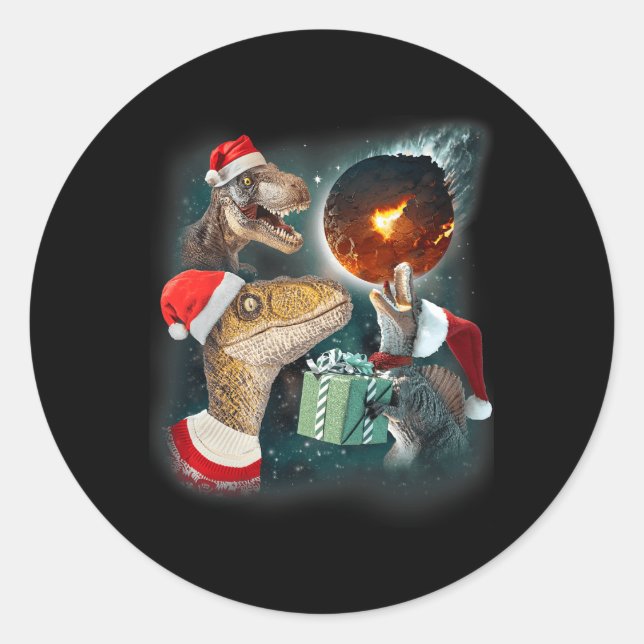 Sticker Rond Trois Rex Lune 3 Dinos Hurlements Étrange Maudit C (Devant)