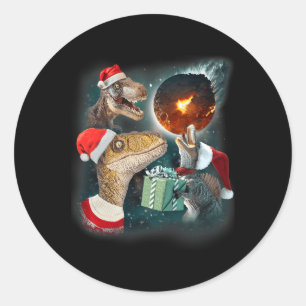 Sticker Rond Trois Rex Moon 3 Dinos Howling Weird Maudit Christ
