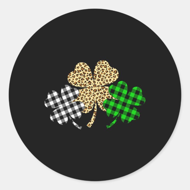 Sticker Rond Trois Shamrocks Leopard Buffalo Plaid St Patrick D (Devant)