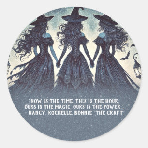 Sticker Rond Trois sorcières à la soirée d'Halloween étoilée
