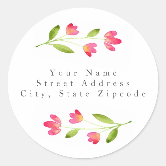 Sticker Rond Trois tiges d'aquarelle rose corail (Devant)