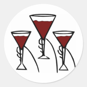Sticker Rond Trois verres à vin en dessin manuel