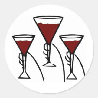 Sticker Rond Trois verres à vin en dessin manuel