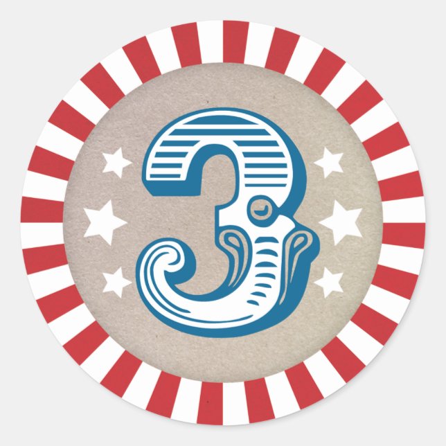 Sticker Rond Troisième Anniversaire Cirque Thématique Carnaval  (Devant)