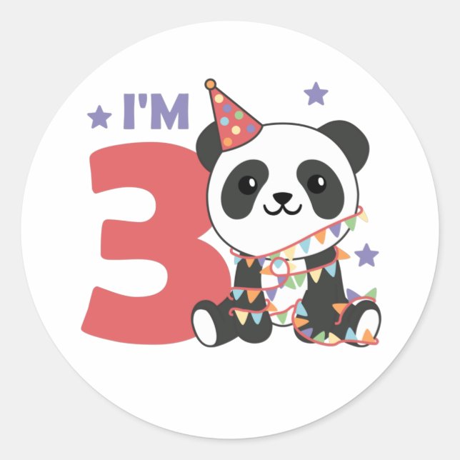 Sticker Rond Troisième Anniversaire Panda Pour Enfants 3 Ans Cl (Devant)