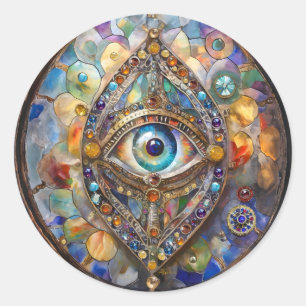 Sticker Rond Troisième œil sur verre et bronze