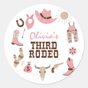 Sticker Rond Troisième Rodéo Rose Cow-boy Occidental 3e Anniver