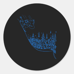 Sticker Rond Troll Moomintroll bleu dévalant la pente Sports d'
