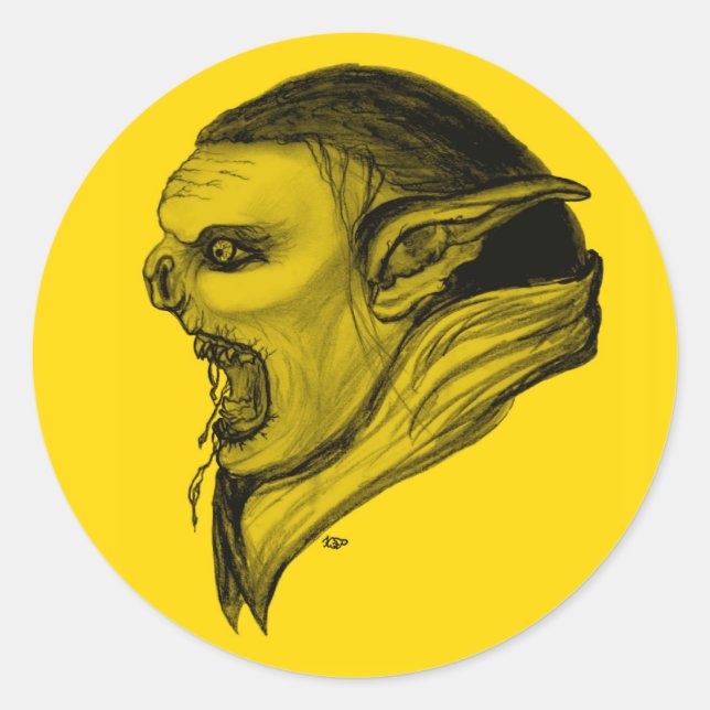 Sticker Rond Troll schwarz gelen design (Devant)