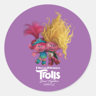 Sticker Rond Trolls se réunissent   Poppy & Viva Character Art