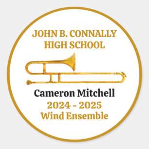 Sticker Rond Trombone High School Band Gold Personnalisé