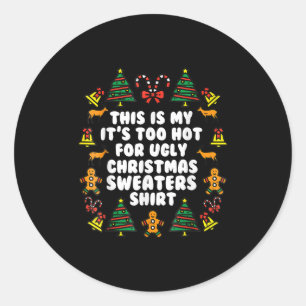 Sticker Rond Trop Chaud Gros Chandail De Noël Drôle Hommes De N