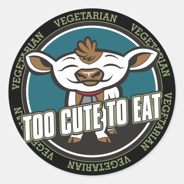Sticker Rond Trop mignon pour manger de la vache (Devant)