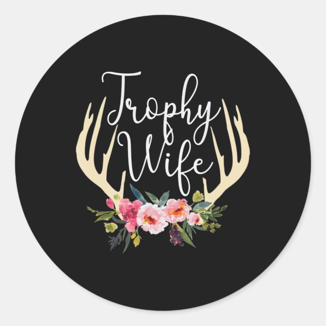 Sticker Rond Trophée Femme Cute Deer Antlers Fleurs Chasseurs F (Devant)