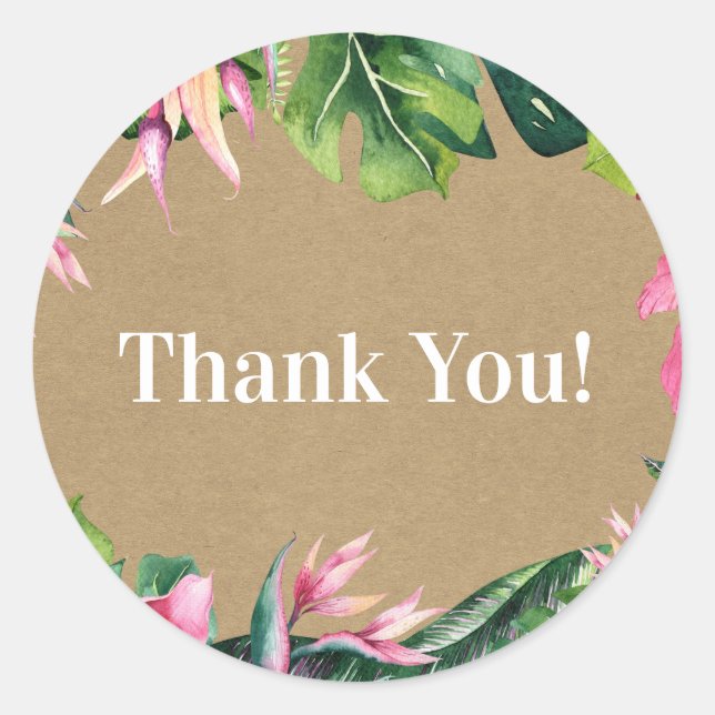 Sticker Rond Tropical Aloha Fleurs Luau Kraft Shower de Mariée (Devant)