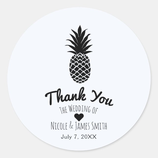 Sticker Rond Tropical Ananas Noir & Blanc Élégant Chic (Devant)