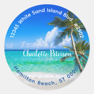 Sticker Rond Tropical Beach Palm Trees Retour Adresse
