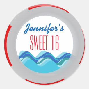 Sticker Rond Tropical Beach Pool Party Sweet 16