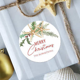 Sticker Rond Tropical Christmas Beach Starfish