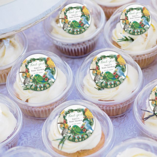 Sticker Rond Tropical Exotic bébé Baby shower de perroquets sau (Créateur téléchargé)