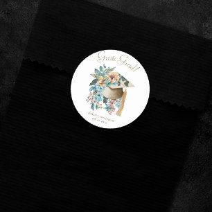 Sticker Rond Tropical Floral Graduation Casquette et Tassel Par