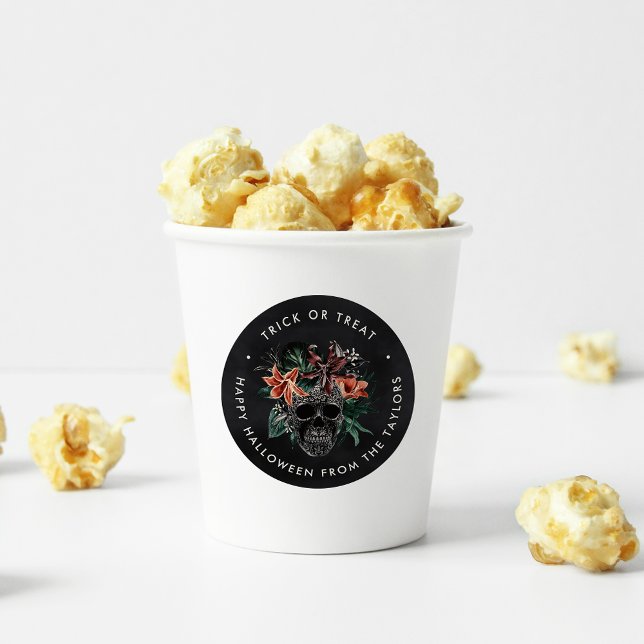 Sticker Rond Tropical Floral Skull Halloween Trick ou Treat (Créateur téléchargé)